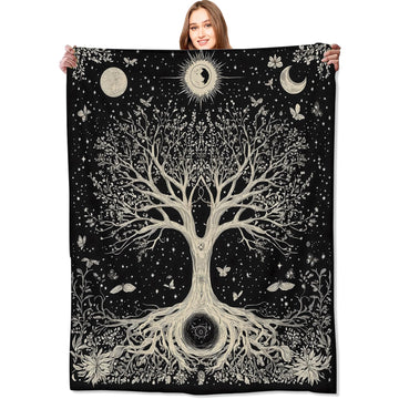 Tree of Life Retro Blanket Mystical Spiritual Seekers Black Throw Blankets, Birthday Gifts for Women Men, Lightweight