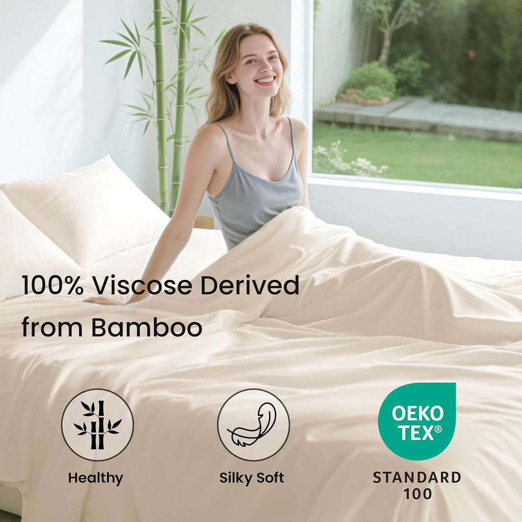 3 Piece Twin XL Sheet Set, 100% Rayon Derived from Bamboo, Cooling & Breathable, Soft Silky Deep Pocket up to 16"