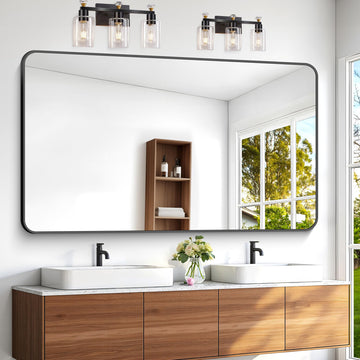 60x36 inch Large Bathroom Mirror,Black Rectangle Mirror,Wall Mounted Bathroom Frame Vanity Mirror with Round Corner