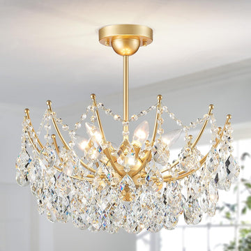 Crystal Chandelier Ceiling Light, Modern Semi Flush Mount Ceiling Light Fixture, Gold Hallway Lighting Fixtures