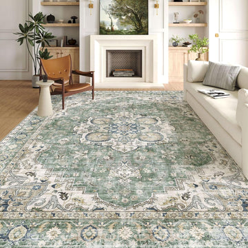 Area Rugs 9x12 Living Room - Large Washable Sage Green Boho Rugs