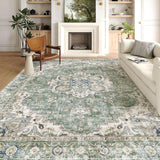 Area Rugs 9x12 Living Room - Large Washable Sage Green Boho Rugs