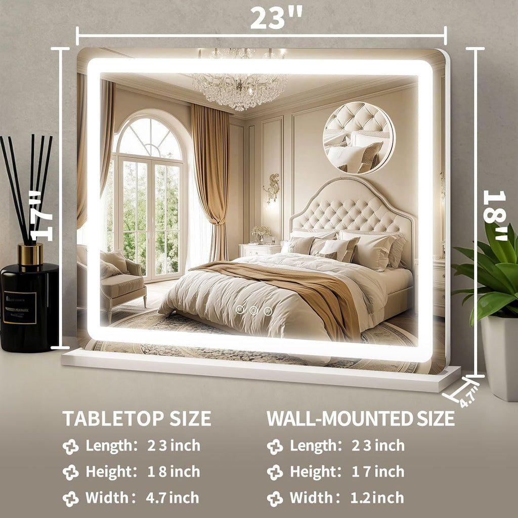 23"x 18" Large Vanity Mirror with Lights, LED Makeup Mirror for Dresser and Desk, 10X Magnification, Dimmable Touch
