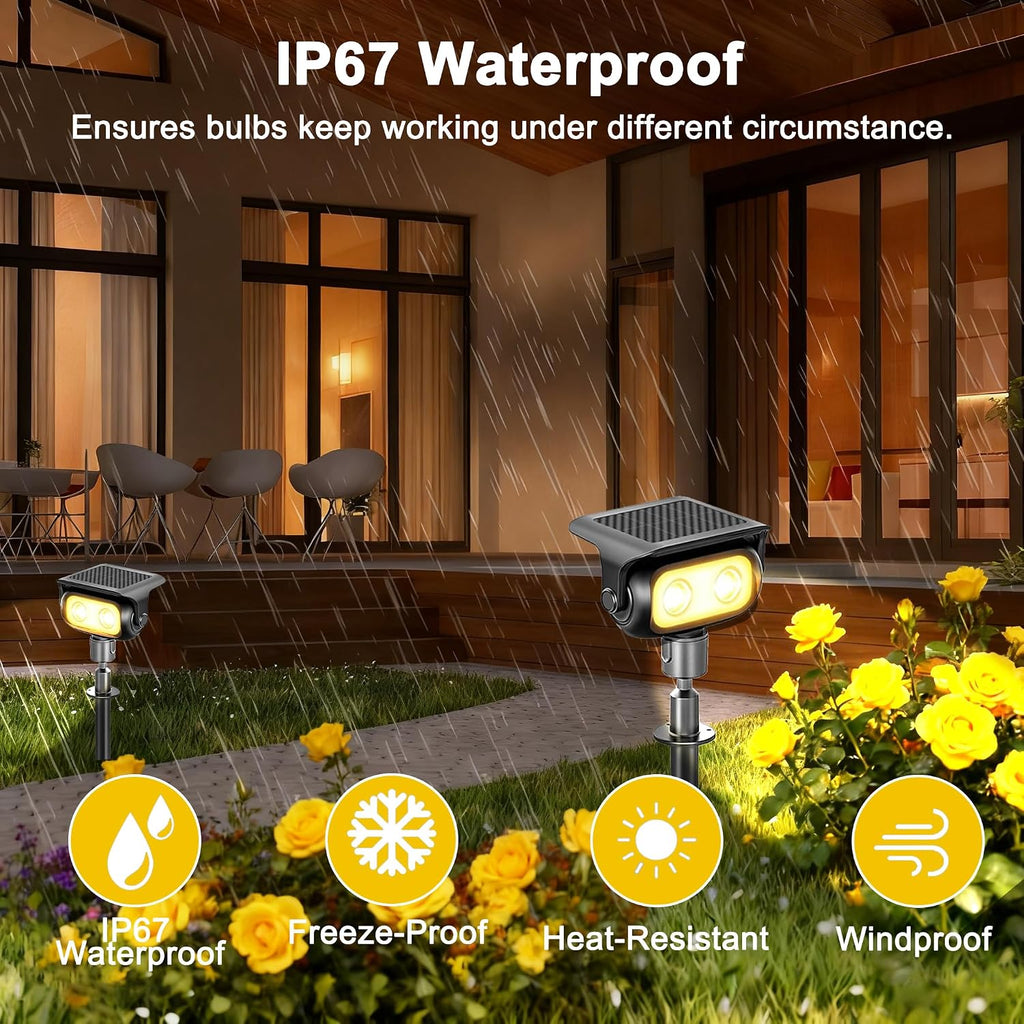 Solar Landscape Spotlights Outdoor for Garden Ambience, Warm White LED Spot Lights for Tree, Flag Lighting