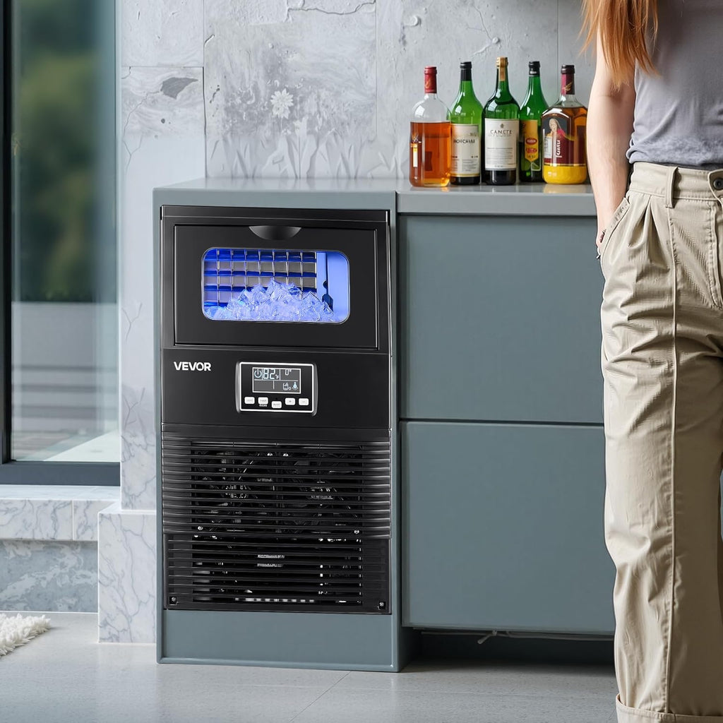 Commercial Ice Maker Machine, 80 lbs/24h with 12Lbs Storage, 32 Cubes per Cycle, Stainless Steel Freestanding & Countertop Ice Maker with LED Display & Self-Cleaning, for Home Bar Restaurant