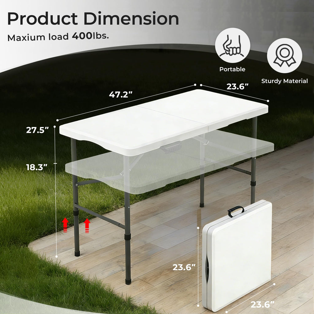 4FT Folding Table, Heavy Duty -White