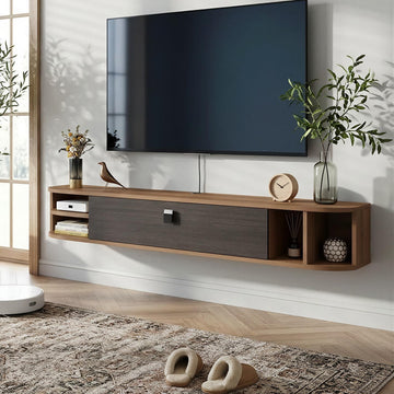 Floating TV Shelf, 55''Modern Floating TV Console, Wall Mounted TV Stand Under TV Shelves Entertainment Center Cabinet
