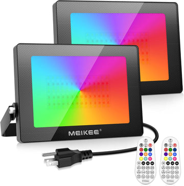 100W RGB LED Flood Lights 1000W Equivalent 2 Pack with Remotes | RGB Color Changing, IP66 Waterproof Outdoor Wall