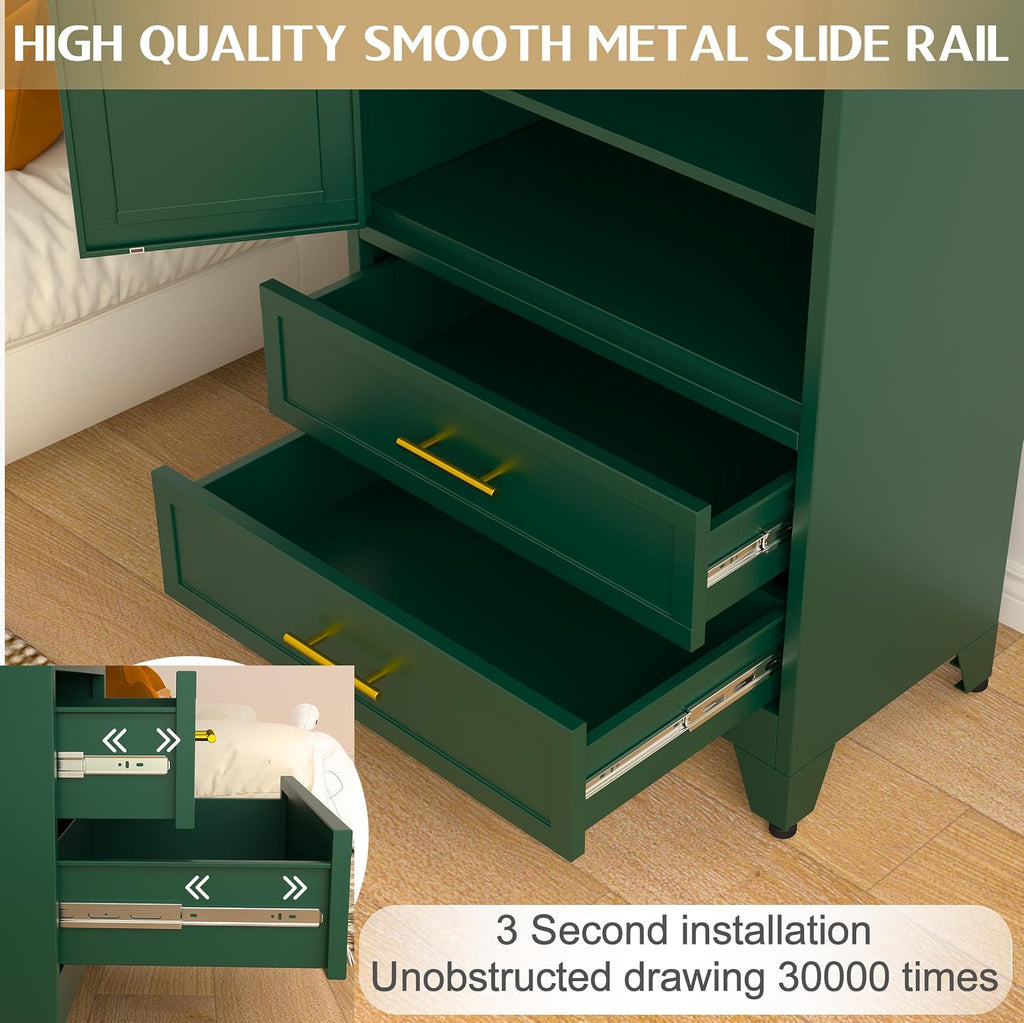71" Wardrobe Cabinet with 2 Doors, 1 Adjustable Shelf and 2 Drawers | Metal Clothing Storage Cabinets with Hanging