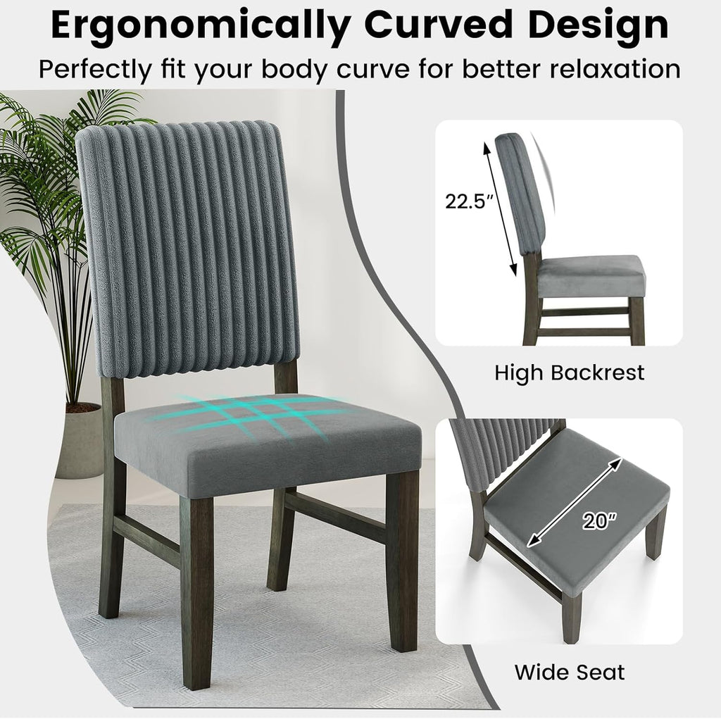 Dining Chairs Set of 4, Mid-Century Velvet Fabric Upholstered Chairs with Rubber Wood Legs, Thick Padded Seat