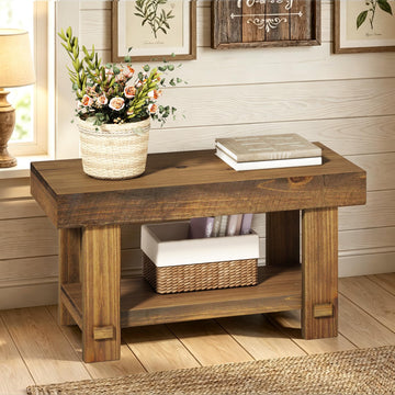Solid Wood Entryway Bench - 31.5" Farmhouse Small Narrow Benches