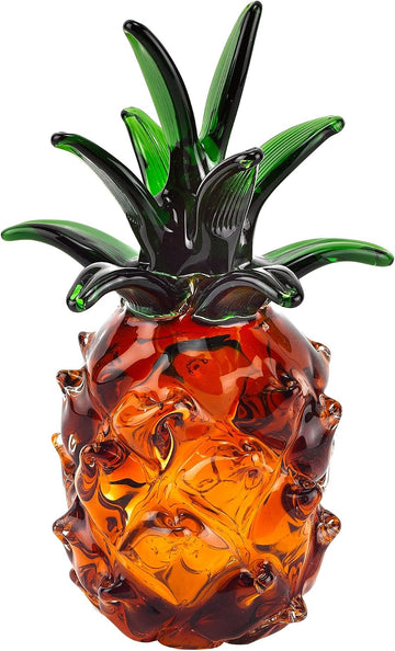 Murano-Style Art Glass Pineapple Figurine Tabletop Decor, 10 Inch
