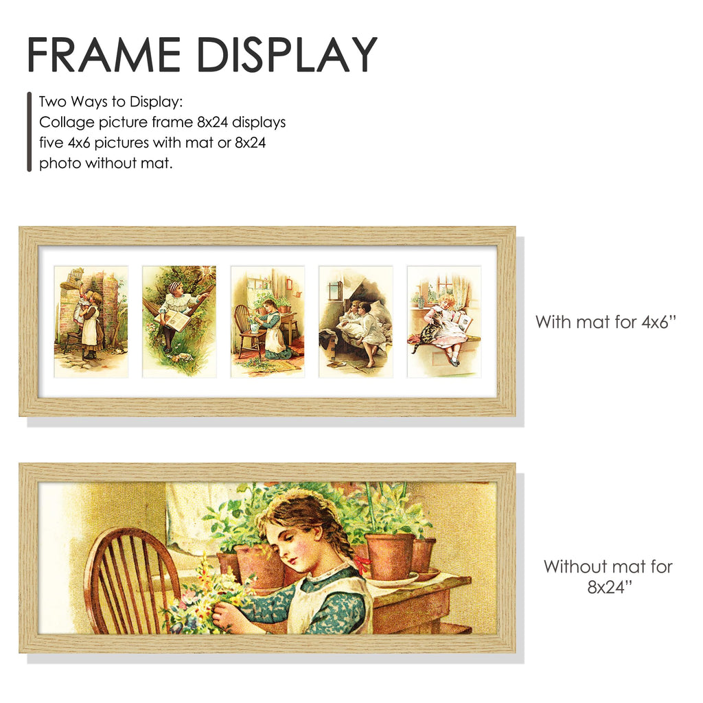 8x24 Solid Wood Collage Frame For 5 4x6 Photos