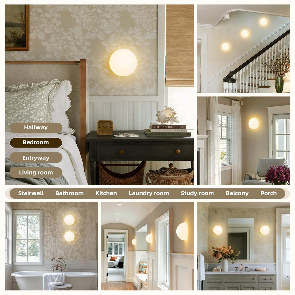 Globe Milk Glass Wall Sconce - Small 7 Inch Modern Half Moon Light Fixtures