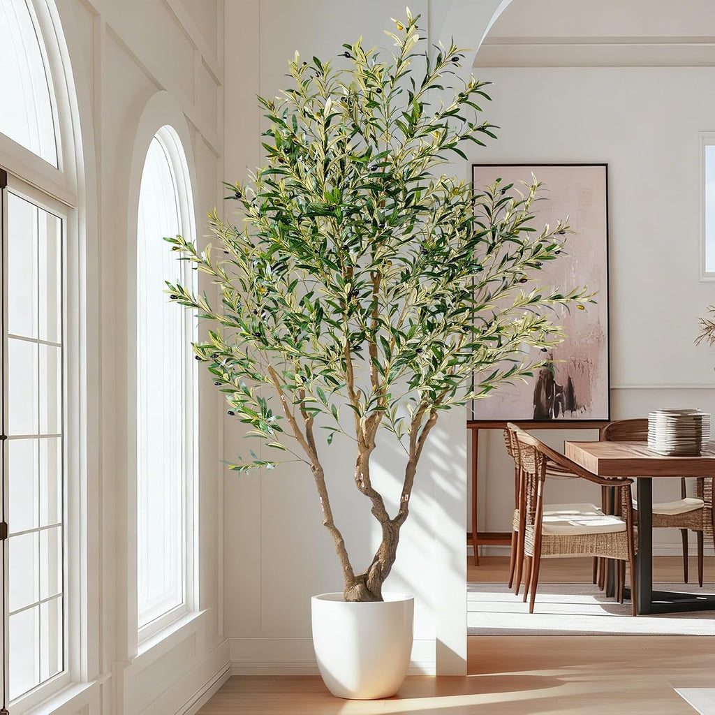 8ft Faux Olive Tree with Pot & Moss Artificial Olive Plant Fake Olive Tree Decor, Large Indoor Artificial Trees Faux