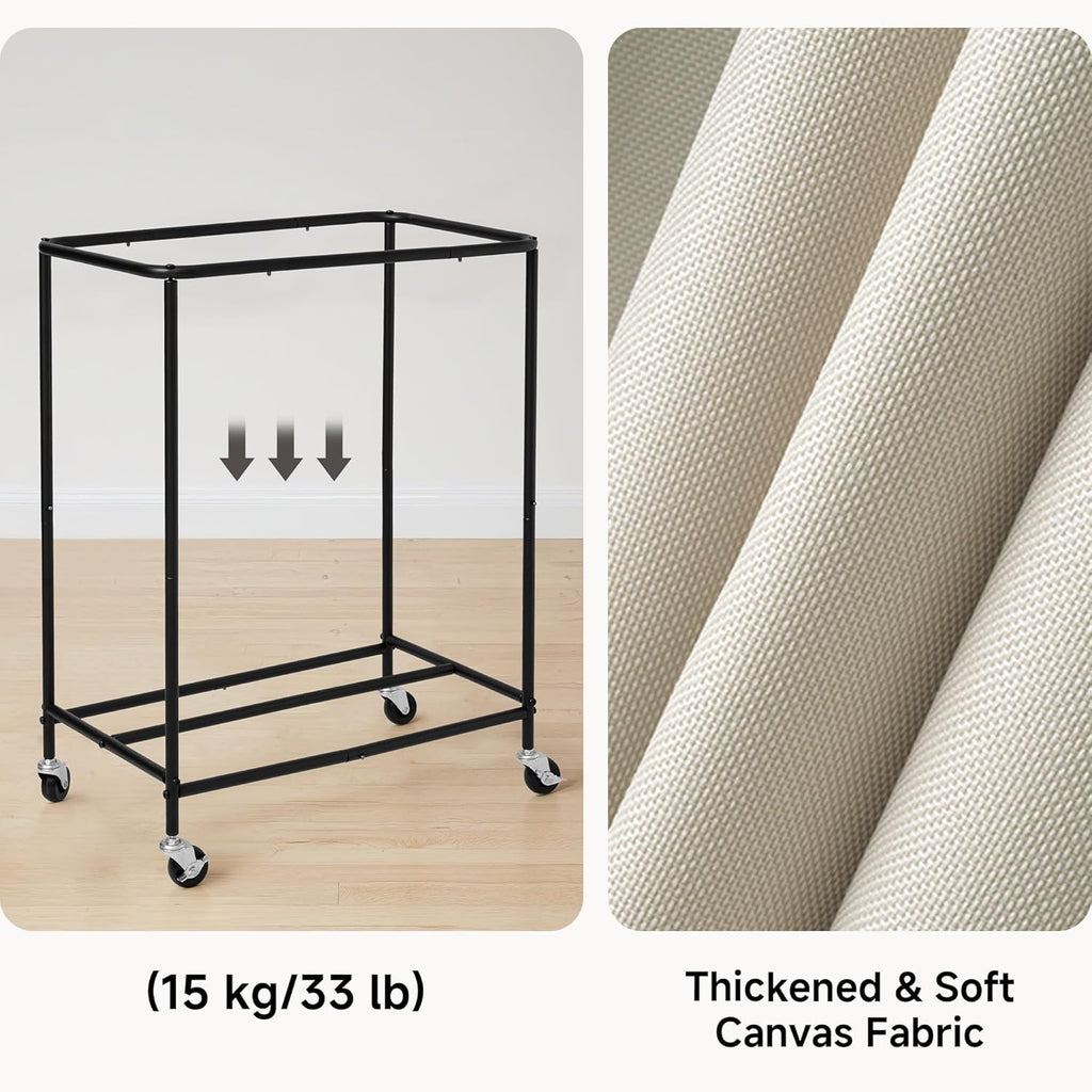 2 Section Laundry Hamper, 100L Beige Sorter Cart with Wheels