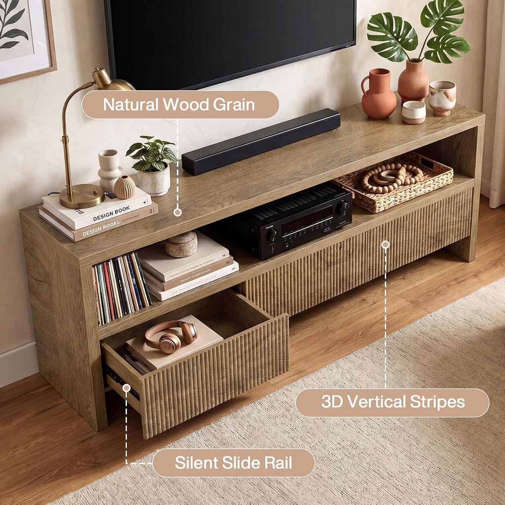 63" TV Stand with 3 Drawers, 2-Tier Entertainment Center for TVs up to 75", Farmhouse Media Cabinet, Wooden Console