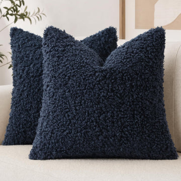 Sherpa Decorative Throw Pillow Covers 22x22 Set of 2 Navy Blue