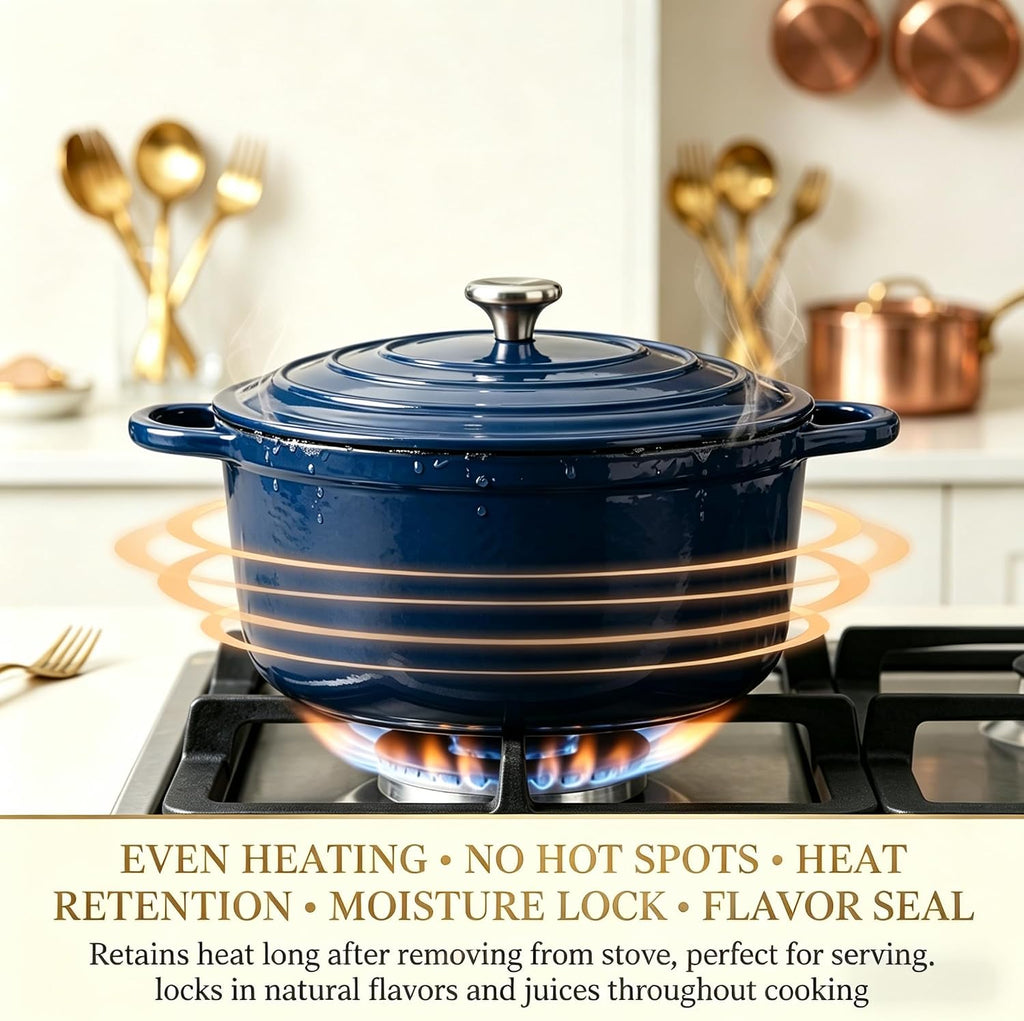 5-Piece Navy Blue Enameled Cast Iron Cookware Set | Includes 8" frying pan, 10" skillet, 2.8QT and 3.5QT Dutch ovens