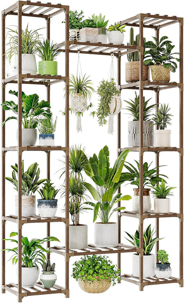 Plant Stand Indoor Outdoor 12 Tier Tall Large Wood Plant Shelf | Widened Multi Tier Flower Stands Garden Shelves