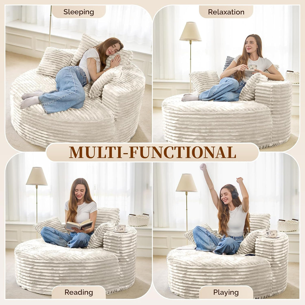 55''L 3.5CM Corduroy Single Foam Sofa, Oversized Round Chair with Pillows, Modern Sleeper s, Lounges, Nurseries and