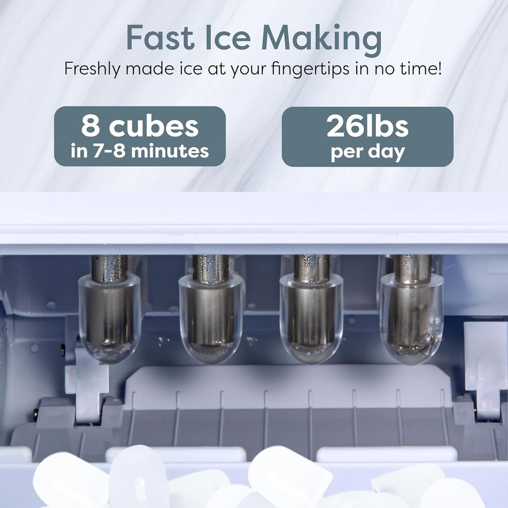 Portable Ice Maker with Scoop & Basket - Ice Maker with LED Control Panel & 1 Quart Water Tank- Ice Cube Maker