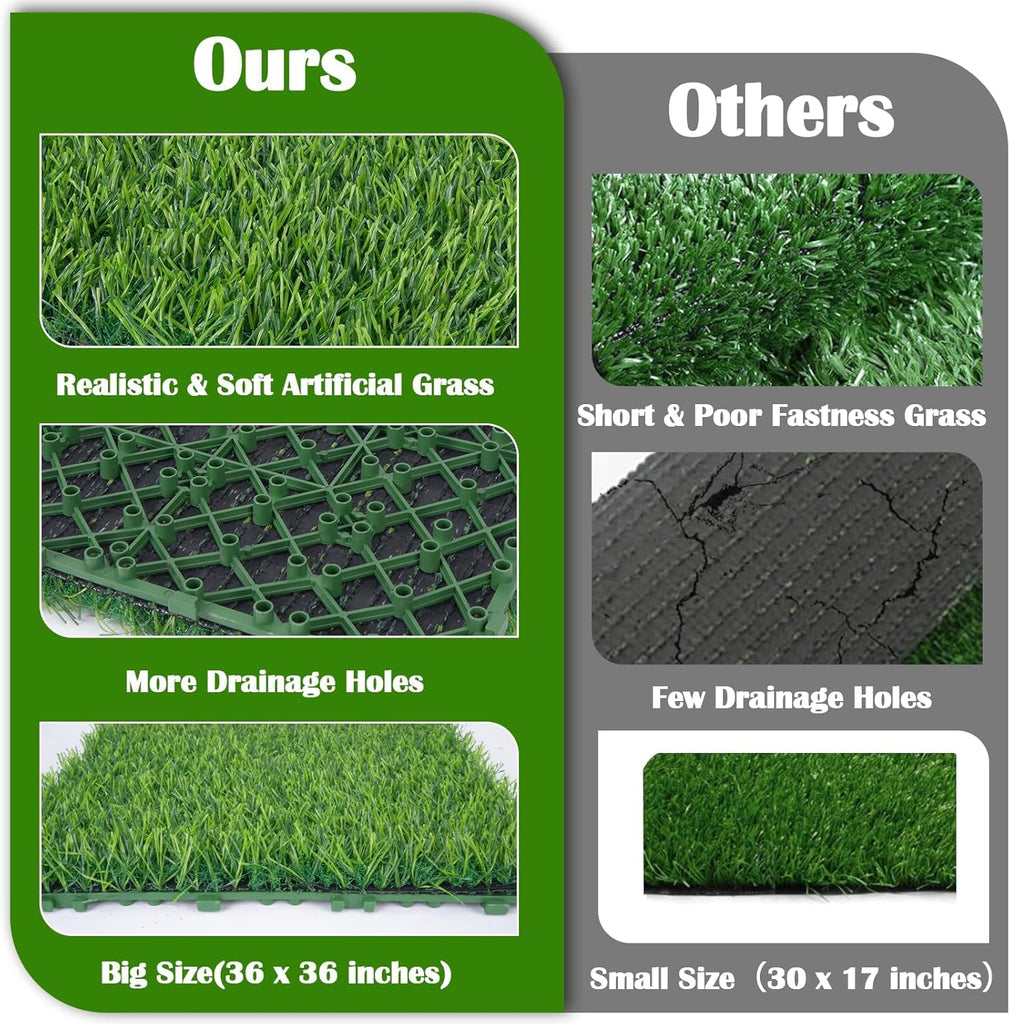 Artificial Grass Interlocking Deck Tiles 9 Pack 12"x12" Fake Turf Grass Outdoor Tiles with Drainage Holes Waterproof