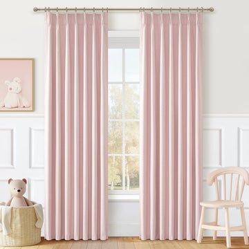 Baby Pink Modern Pinch Pleated Curtains & Drapes 84 Inch Length 2 Panels Set, Blackout Thick Linen Blend Thermal