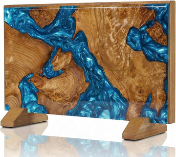Magnetic Knife Holder, Double Sided Knife Block, Powerful Magnet Kitchen Storage, Beautiful Blue Resin Burl Wood