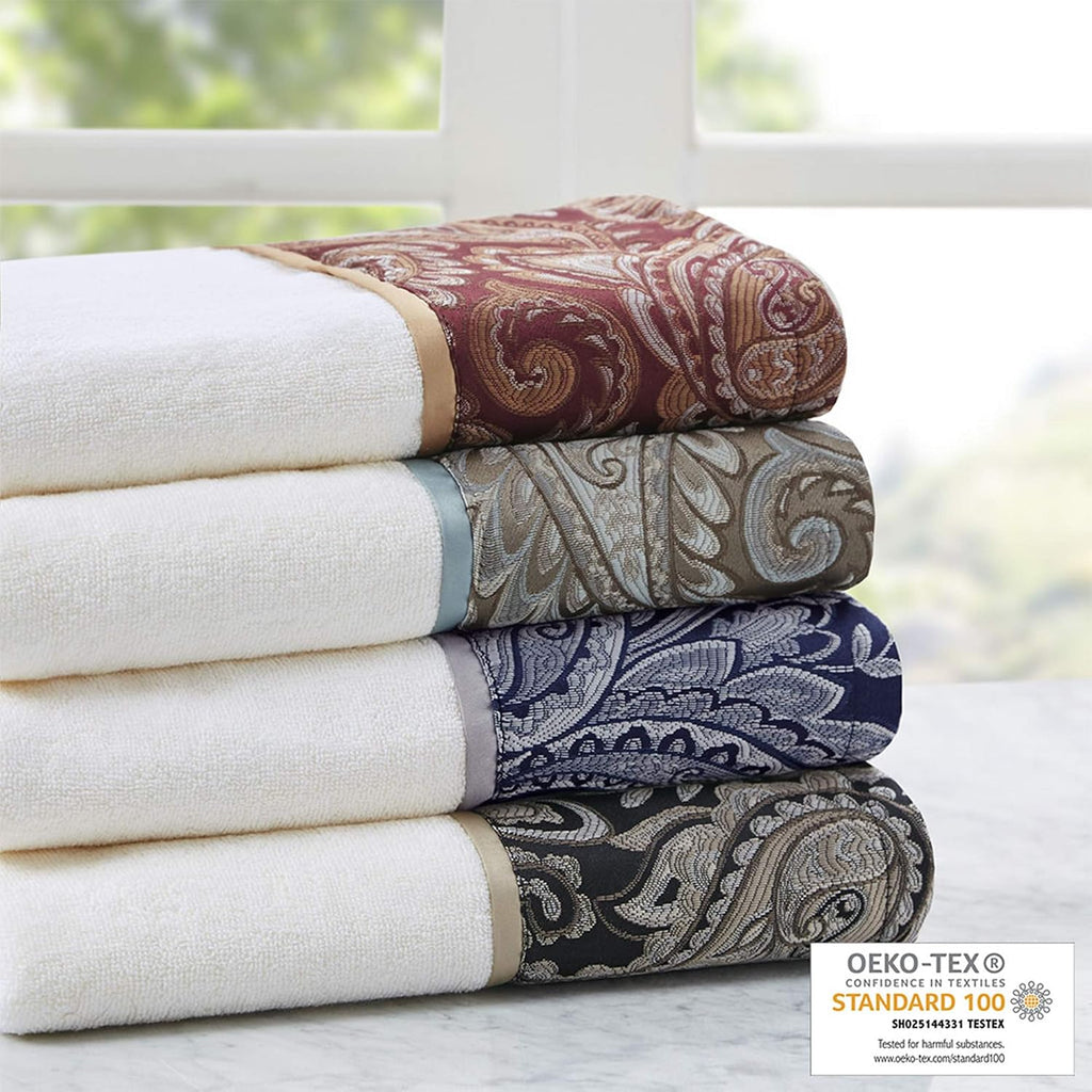 Park Aubrey Cotton Bath Towel Set Jacquard, 6 Piece, Blue/Brown | Plush Feel, Hotel Quality , Paisley Pattern