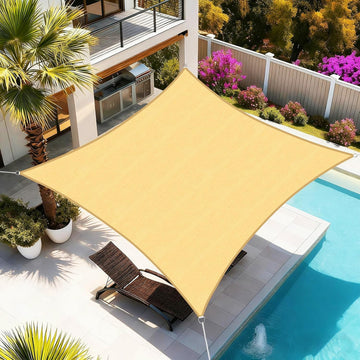 Sun Shade Sail, 16'X20' Sand Rectangular, Curved Edged Commercial Grade 185GSM Permeable Outdoor Shade Cloth for