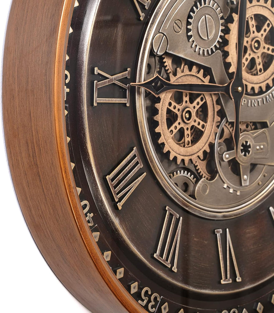 24 Inch Wall Clock with Moving Gears,Oversized Large Industrial Steampunk Clock