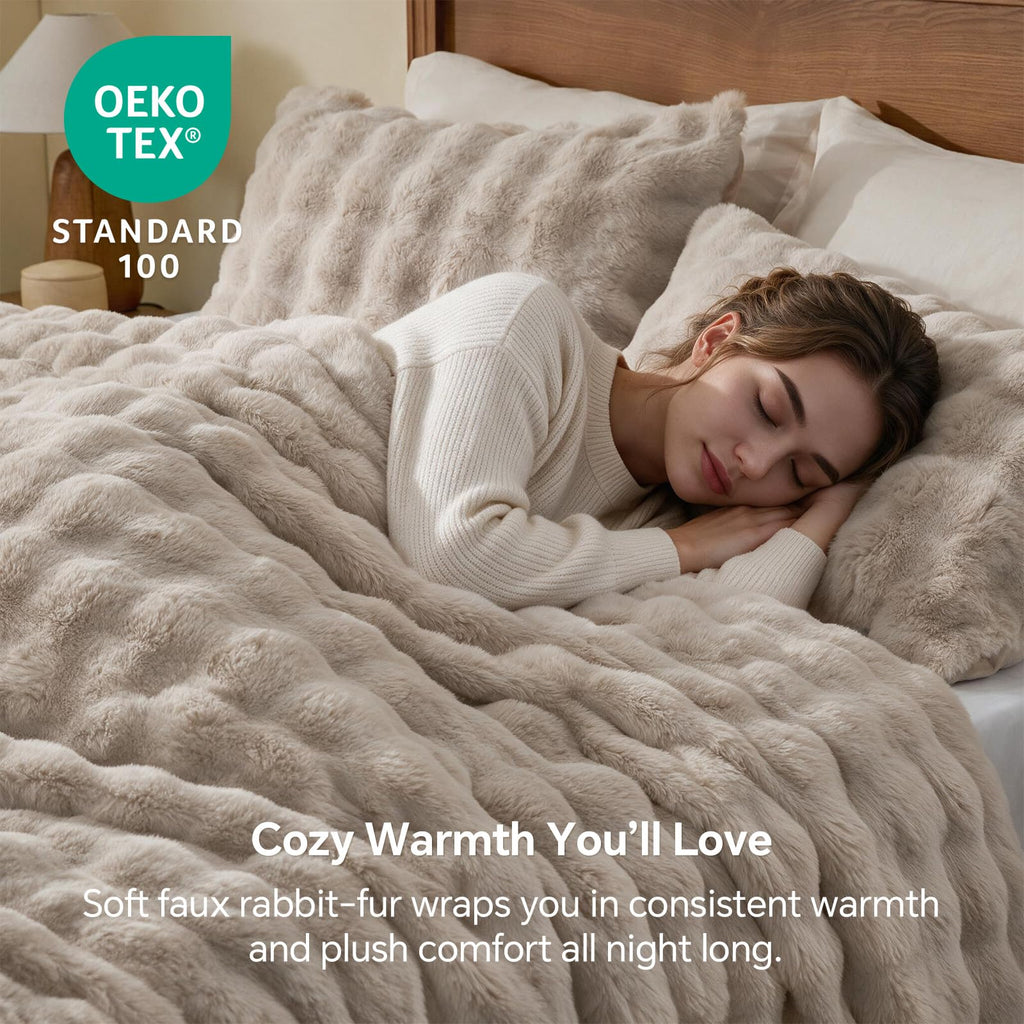 Faux Fur Comforter Set, Thick Winter Comforter, Khaki
