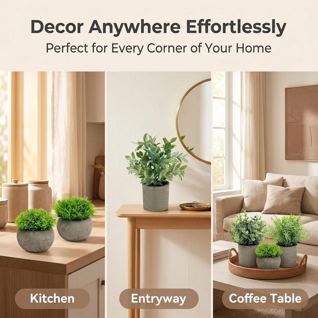Artificial Potted Plants Faux Greenery in Cement Pots for Shelf, Bookshelf, Office or Home Decor, Small Decorative
