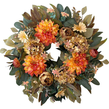 24in Fall Front Door Wreath Dahlia Hydrangea Peony Table Decor