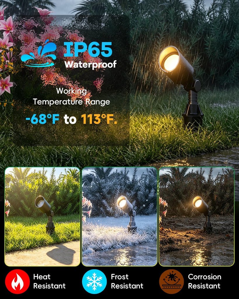 Low Voltage Landscape Spotlights, 3W MR11 LED Bulb 12V 2-Pack | 3W GU4 Bulb 2700K, Black Aluminum Fixture, Adjustable