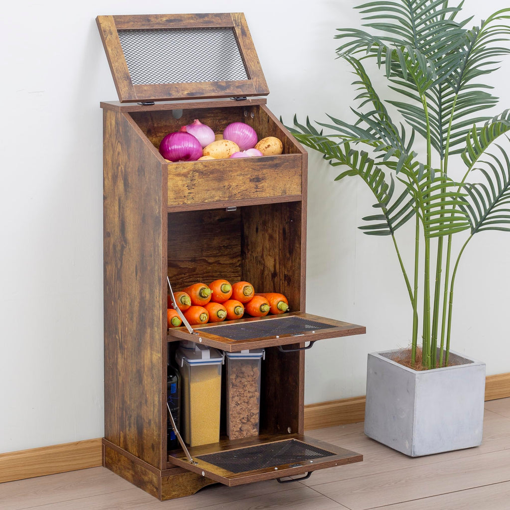 Potato and Onion Storage Cabinet Bin, Brown