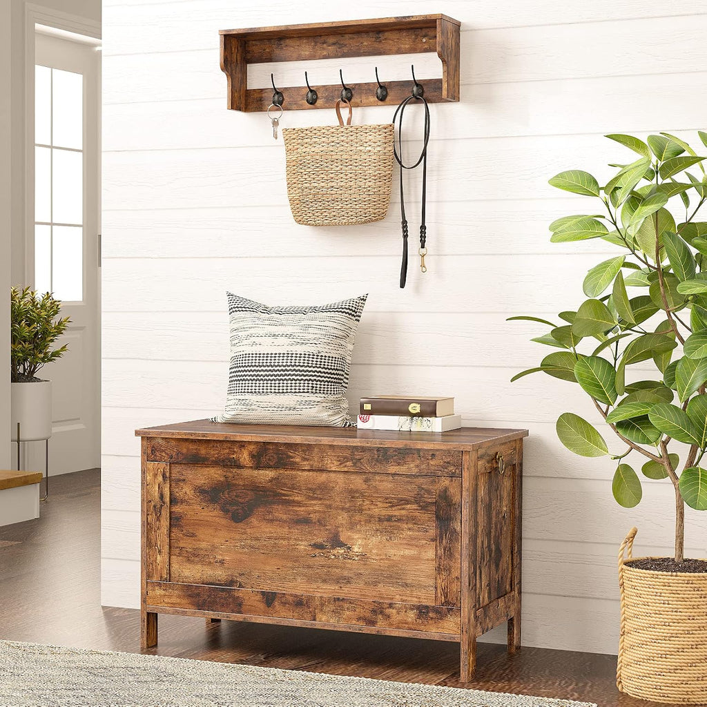 Toy Box, Retro Wooden Look Storage Chest with Safety Hinge, Entryway Storage Bench Supports 220 lb, 29.9 x 15.7 x