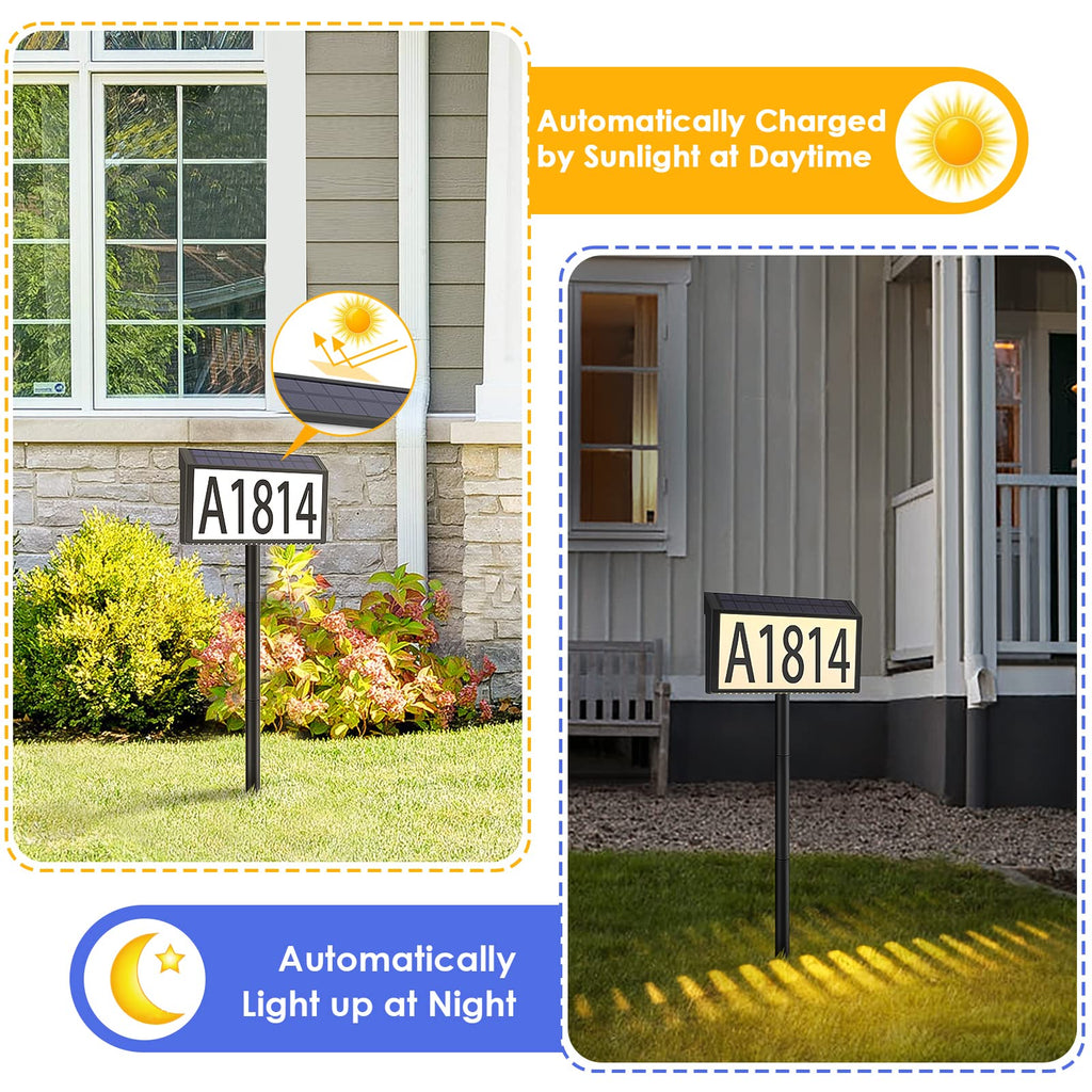 Solar Powered Address Sign House Number Waterproof 3-Light Modes