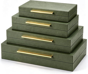 Decorative Storage Box with Lids, Green Decorative Boxes - Set of 4