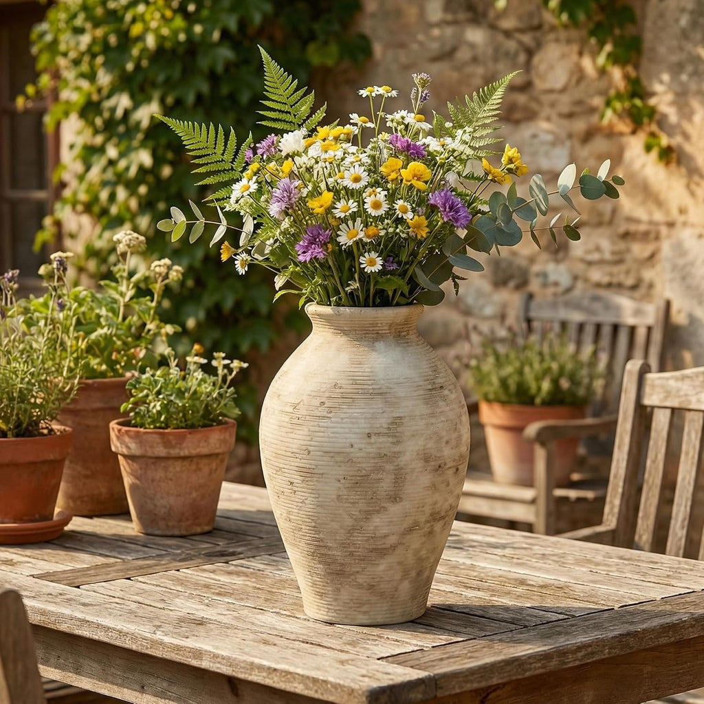 9 Inch Vintage Large White Ceramic Flower Vase