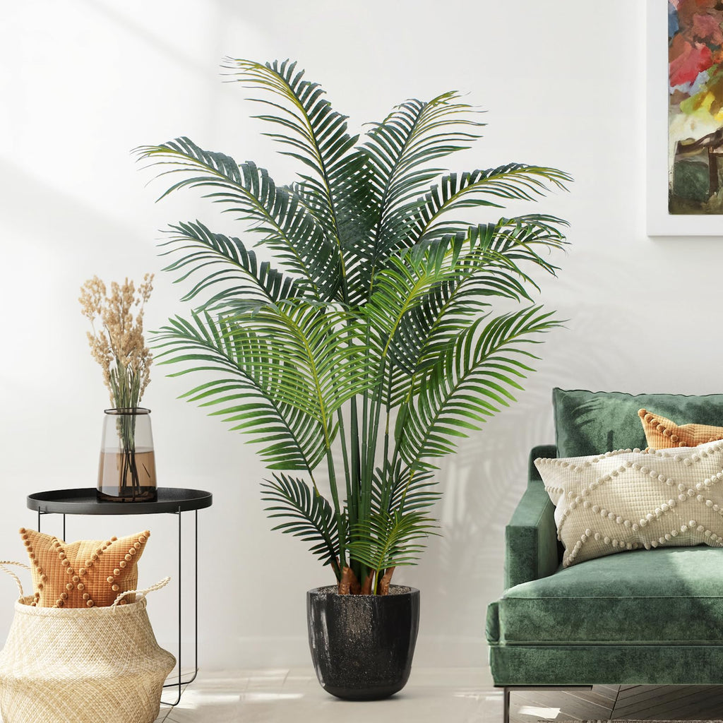Artificial Tropical Palm Plant - 5 Ft Artificial Tree with Plastic Pot Decor, Tall Faux Plants for Indoors and