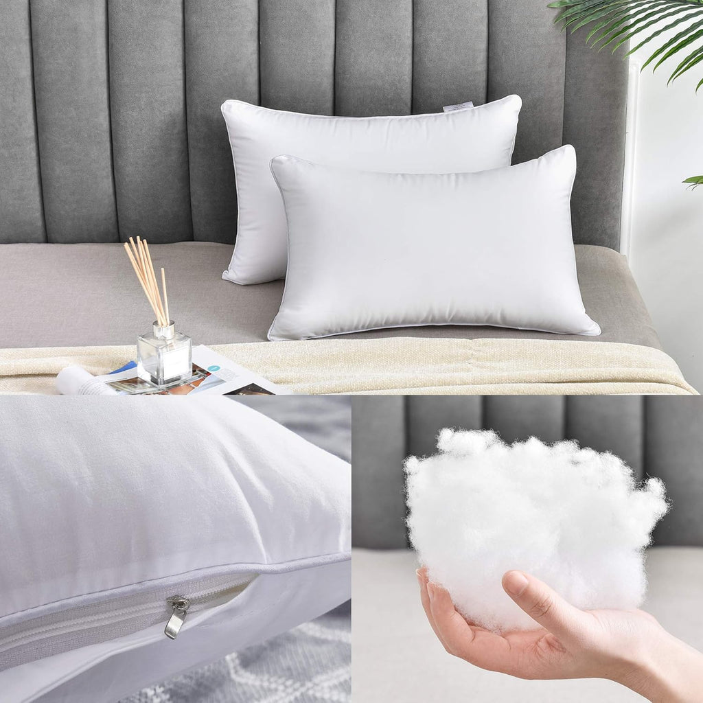 12x20 Lumbar Throw Pillow Inserts 2 Pack, 100% Cotton Breathable Cover Plump Rectangle Square Cushion Inserts White - Set of 2