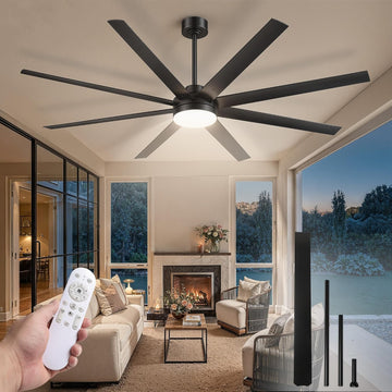 72 Inch Large Ceiling Fans with Lights, Black Ceiling Fan with Remote Control, Dimmable, 3CCT, Quiet