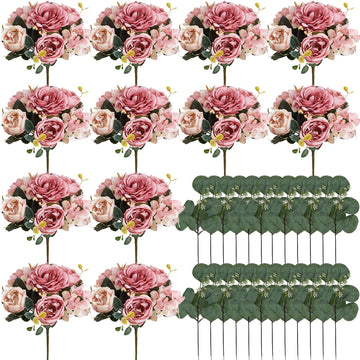 12 Bundles Dusty Pink Peonies Artificial Flowers for Centerpieces