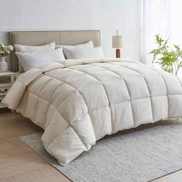 Goose Feather Down Comforter, 100% Organic Cotton Cover All Season Duvet Insert, Breathable Fluffy Warmth Hotel