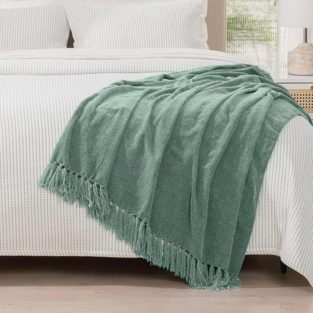 Throw Blanket Soft Cozy Chenille Throw Blanket with Fringe Tassel, 50'' x 60'')