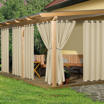 Waterproof Outdoor Curtains 6 Pcs 54x120 Inch Cream