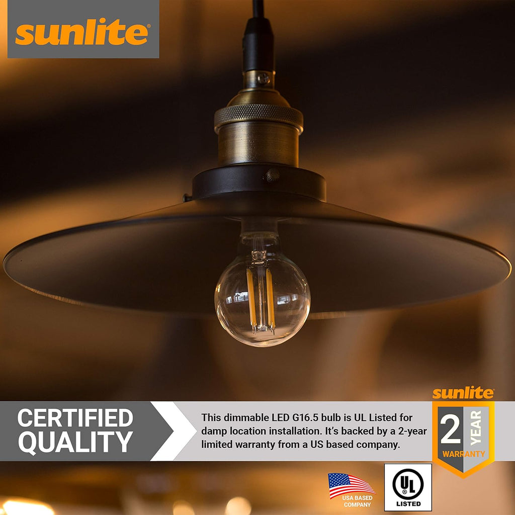 LED G16.5 Filament Style Globe Light Bulb, 2.5 Watts (25W Equivalent), 250 lumens, Dimmable, Candelabra Base
