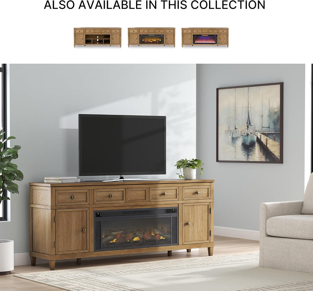 81" TV Stand with Electric Fireplace for TVs up to 93", Light Brown